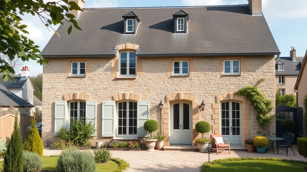 Maison familiale française avec jardin dans un quartier résidentiel
