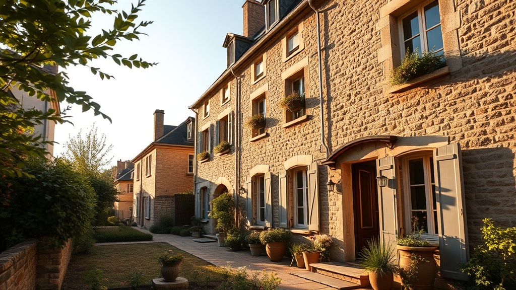 Maison bordelaise traditionnelle en pierre avec jardin